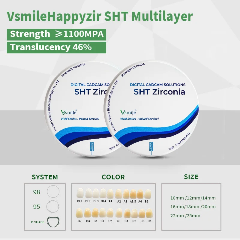 98mm Dental Zirconia Ceramics With 1350Mpa High Strength HT White Zirconium Block Dental Lab CADCAM Coping Inner Crown Materials