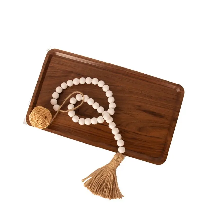 Wholesale Custom Luxury Rectangle Coffee Food Serving Wood Tray Walnut with Handle