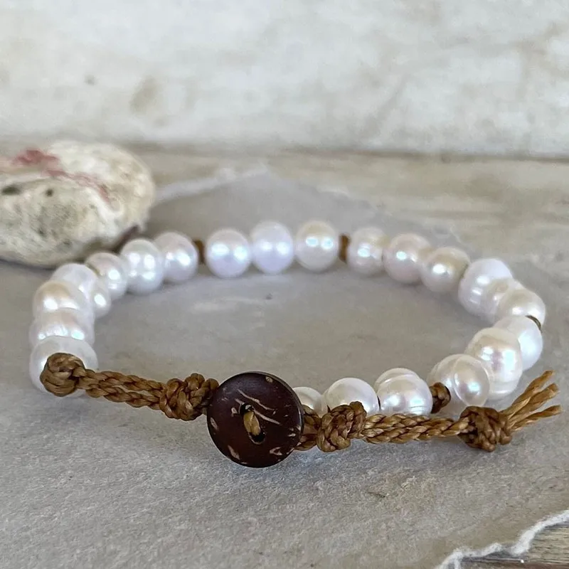 Hot selling unisex style handmade adjustable bracelet leather natural freshwater pearl woven bracelet