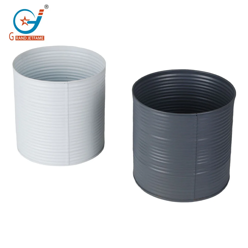 Metal flower pot Metal garden round flower pot home stripe decor bucket cream colored