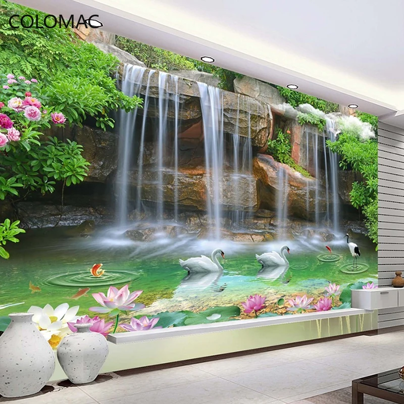 Custom Photo Wall Paper 3D Stereoscopic Waterfall Landscape Painting Living Room Sofa TV Background Peel and Stick Wallpaper