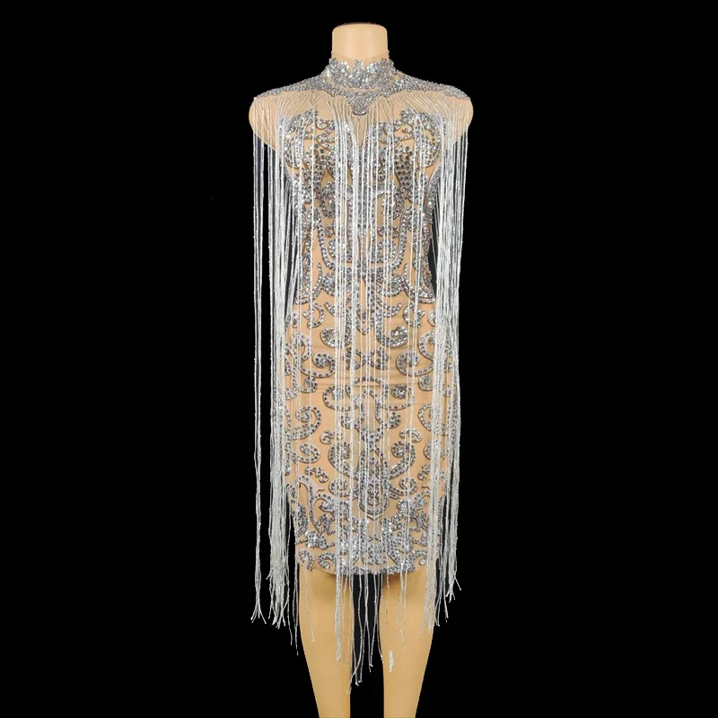 New Arrivals Sexy Latin Dance Costume Crystal Diamond Tassel Shiny Performance Wear Evening Party Dresses