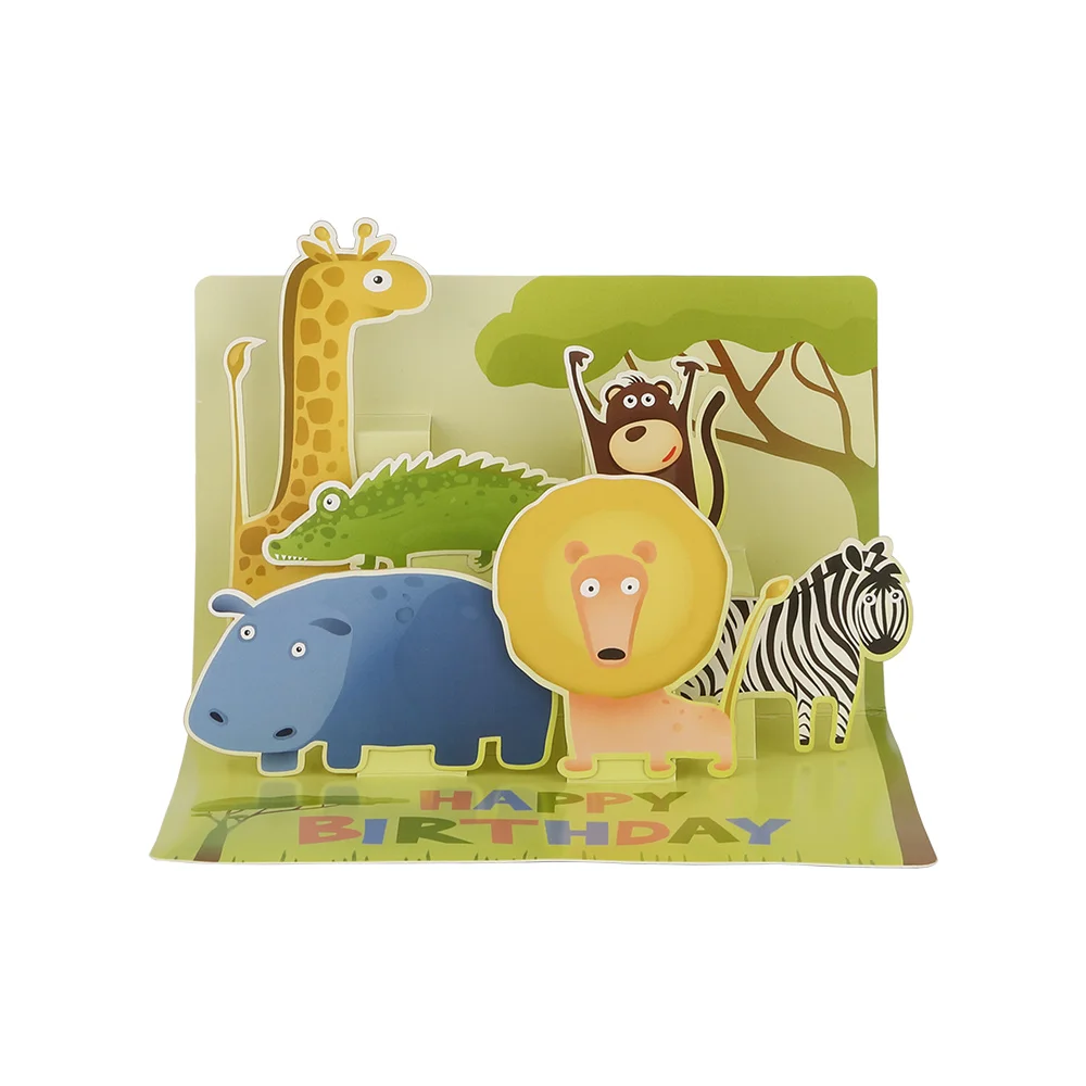 Cute Personalised Paper Handmade Animal 3D Pop Up Children Happy Birthday Greeting Cards with Envelopes Suppliers