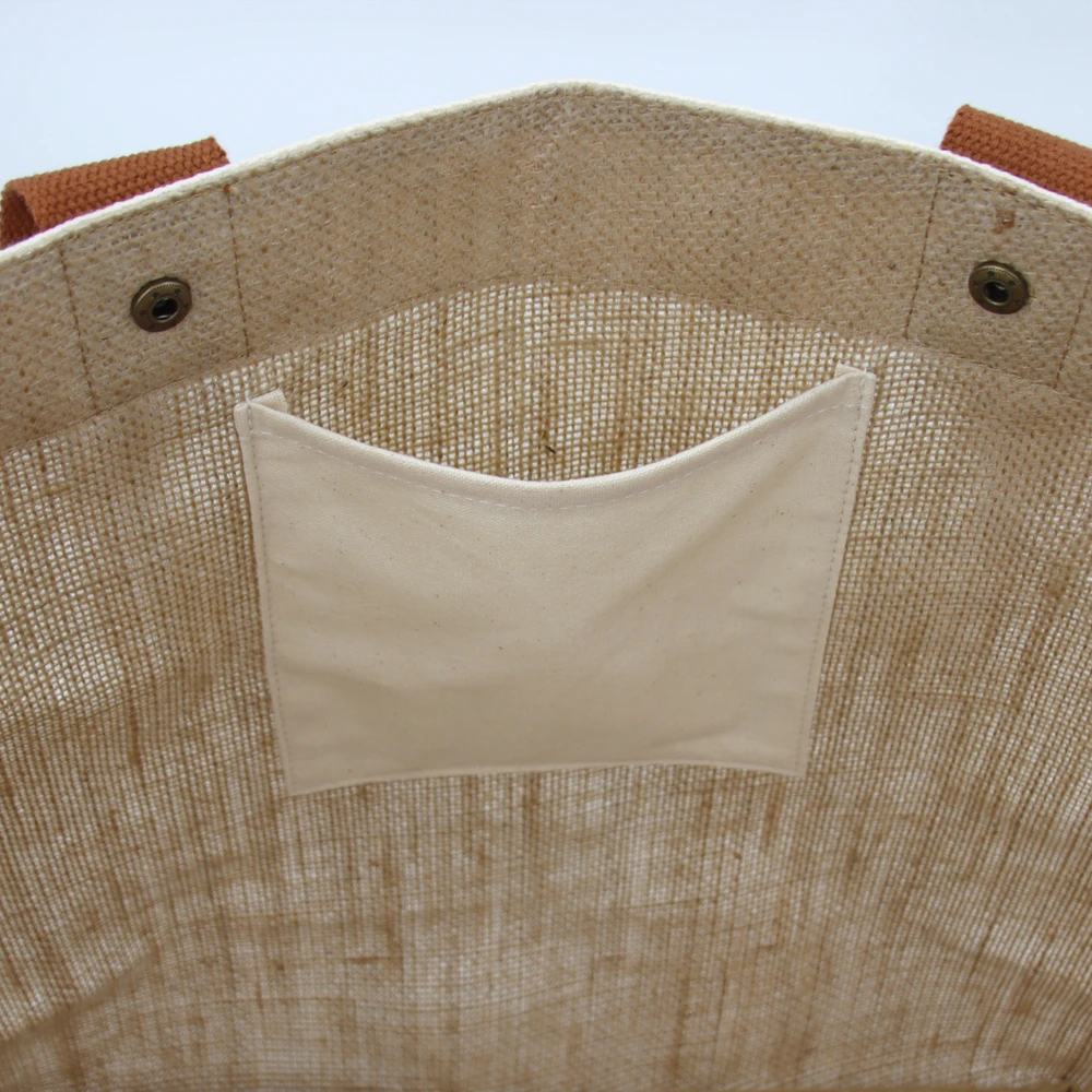 BSCI Printed Eco Reusable Large Shopping Tote Burlap Jute Bag With Leather Handles