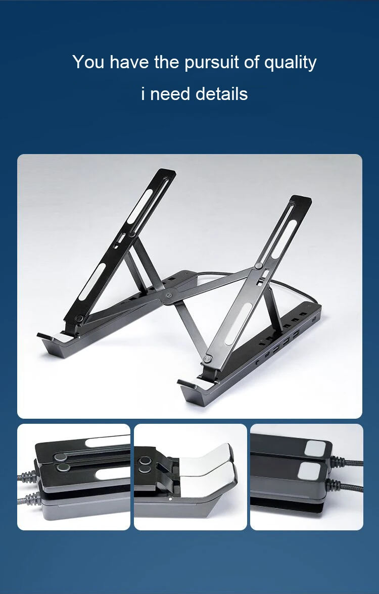 Great Roc Custom logo aluminium alloy laptop stand with usb hub 9 modes RGB Laptop Stand for Desk with 3 Port USB 2.0 Hub