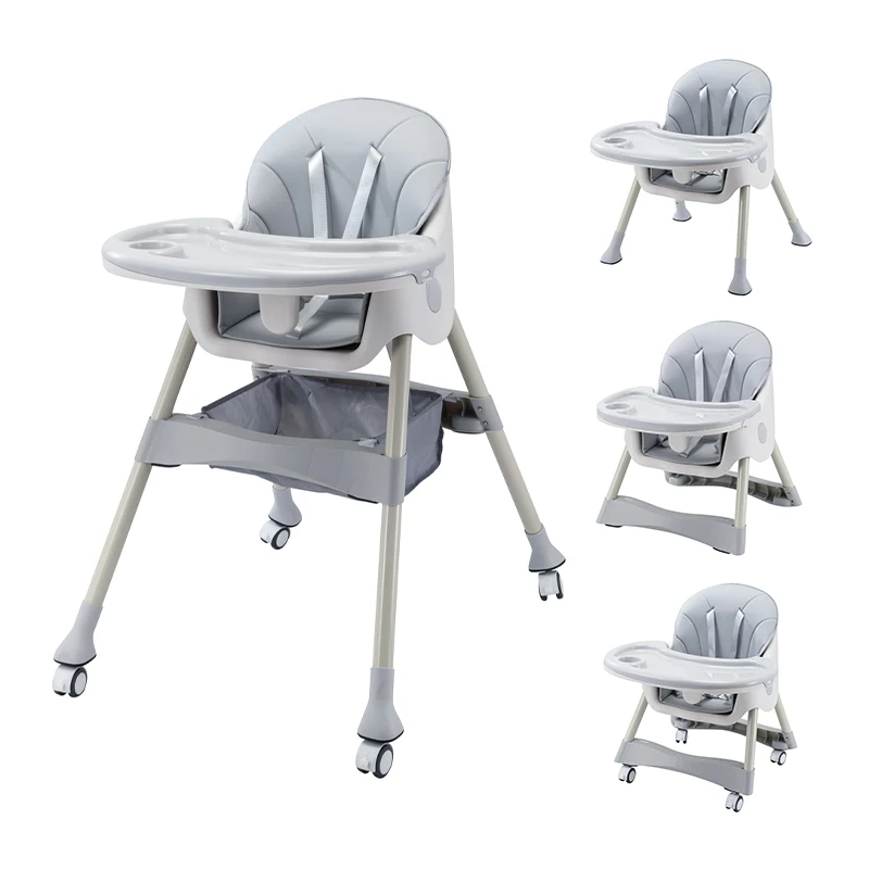 Hot selling modern highchair collapsible adjustable baby kids high chair for feeding with wheels