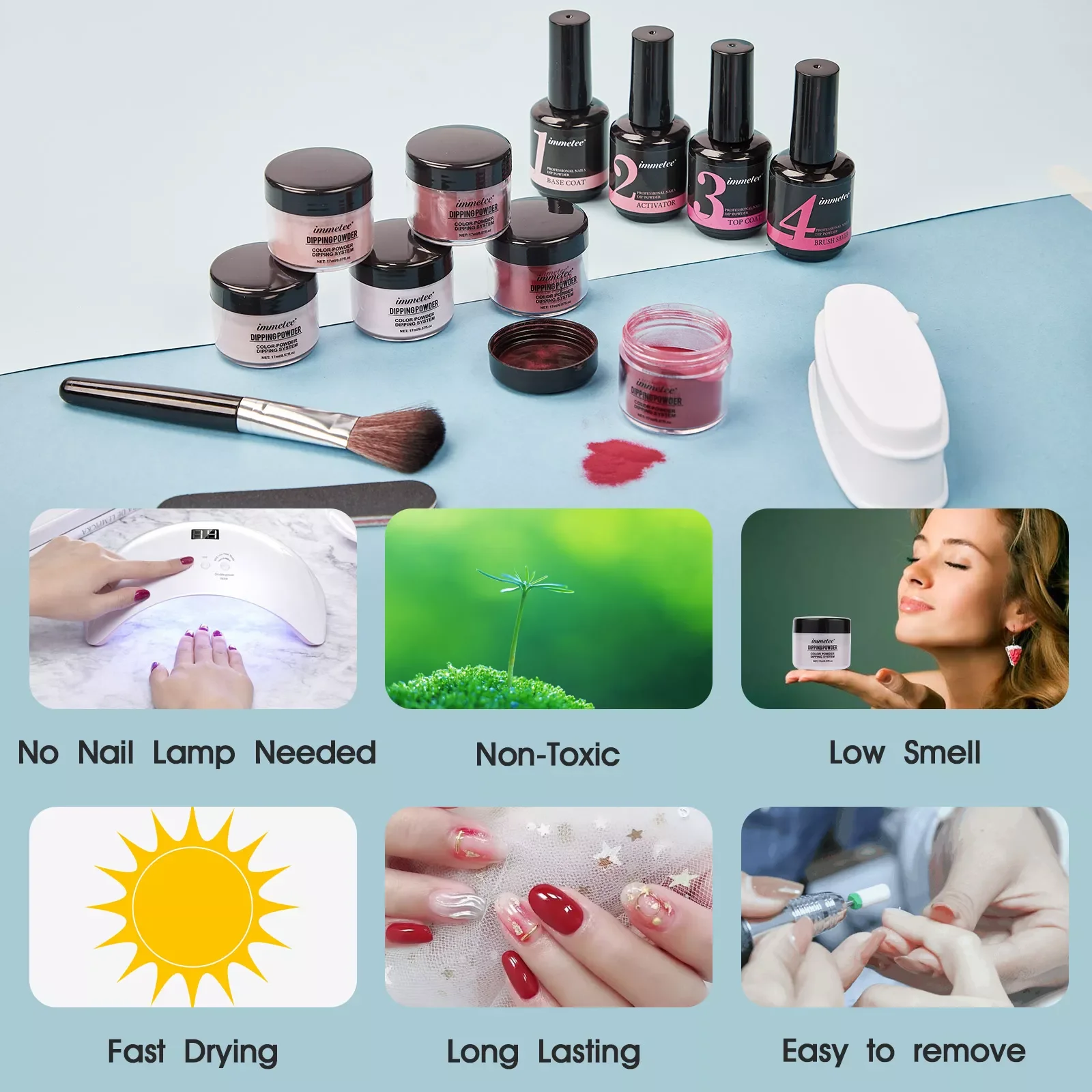Wholesale Dip Gel Powder Kit Fast Dry White Pink French Nail Dip Powder Starter Kit with Base Top Coat Activator and Brush Saver