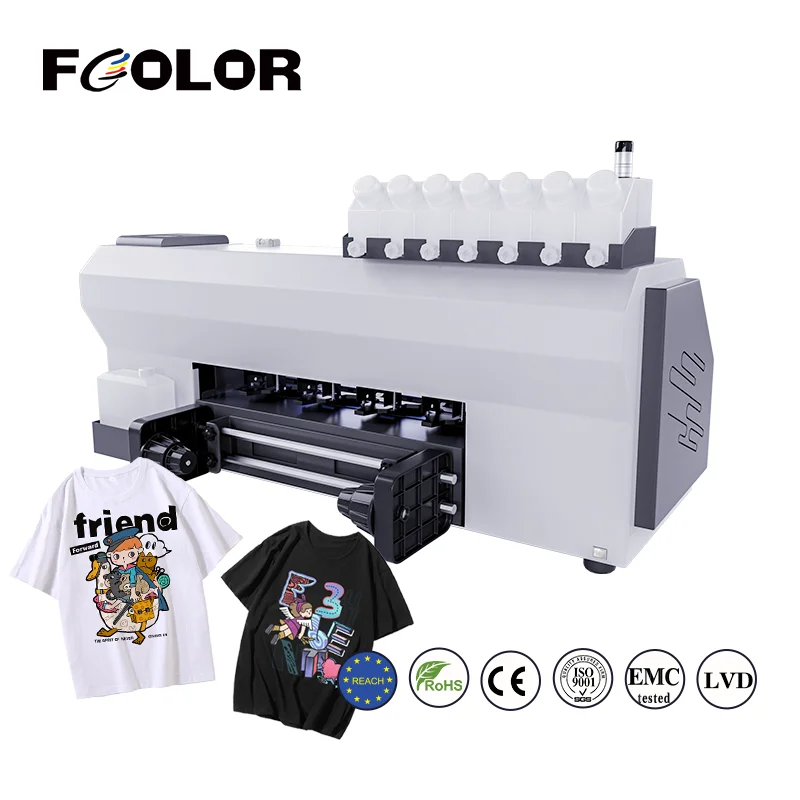 FCOLOR DTF Printer T-shirt Heat Transfer Paper Film Printing Machine DTF Printer 2 Head Automatic Powder Recycling