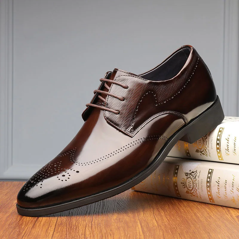 Mens Casual Lace-up Brogue Plaid PU Upper Shoes Men Formal Footwear Wedding Party Dress Oxford Business Office Shoes