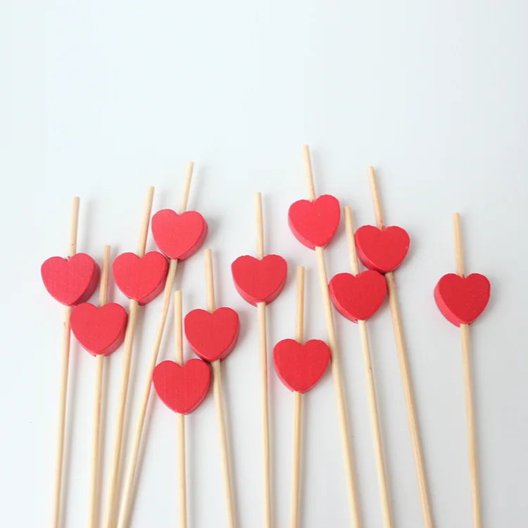 Jimao Red Heart Metal Cocktail Picks Martini Coffee Fruit Stick Bar Stainless Steel Cocktail Skewers Fruits Toothpicks