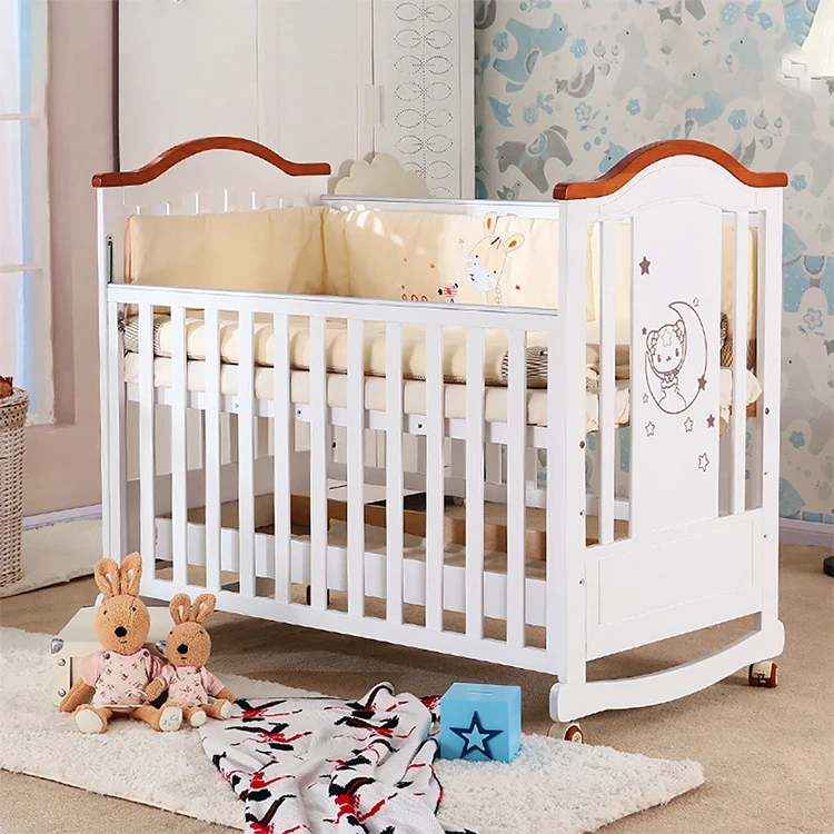 Modern multifunction wood baby cot with