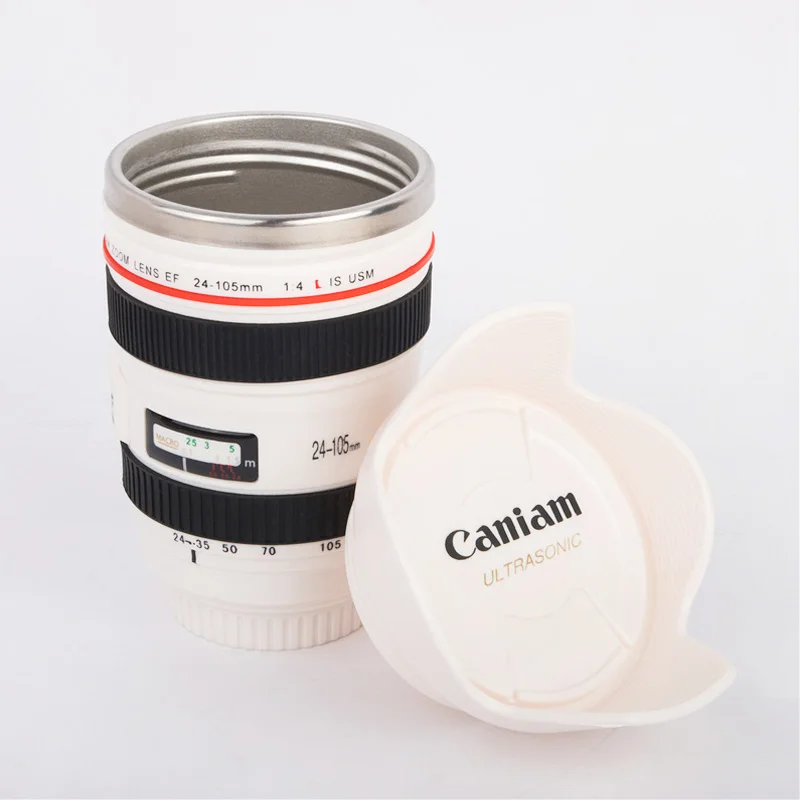 Feiyou wholesale custom logo stainless steel vacuum thermal Bpa free camera lens mug with Silicone lid travel coffee cup