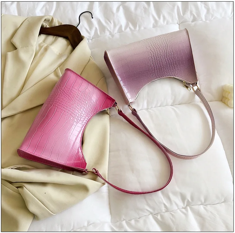 High Quality Gradient Color Crocodile Pattern Leather Lady Crossbody Bags