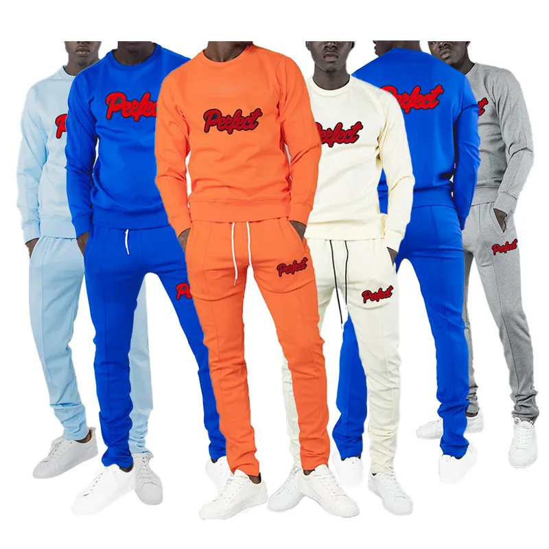 custom Streetwear Chenille Embroidery Winter Joggers Set Men Tracksuits Sweatpants And Hoodie Set