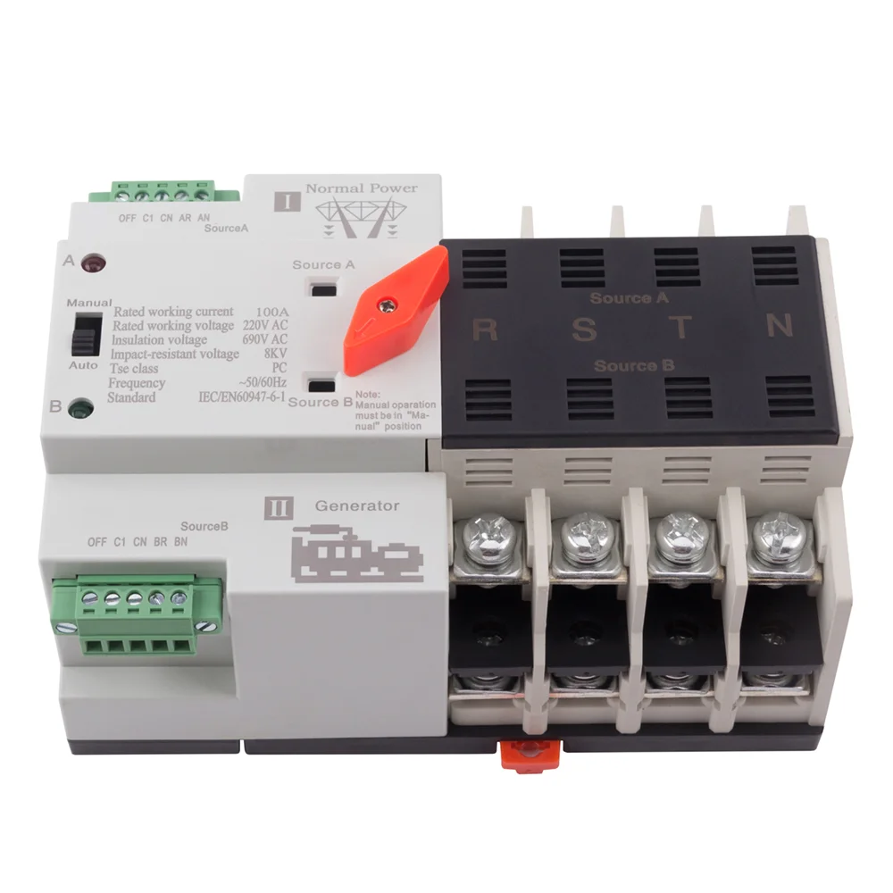 100A 220V Mini ATS Automatic Transfer Switch Electrical Selector Switches Dual Power Switch For Solar Energy