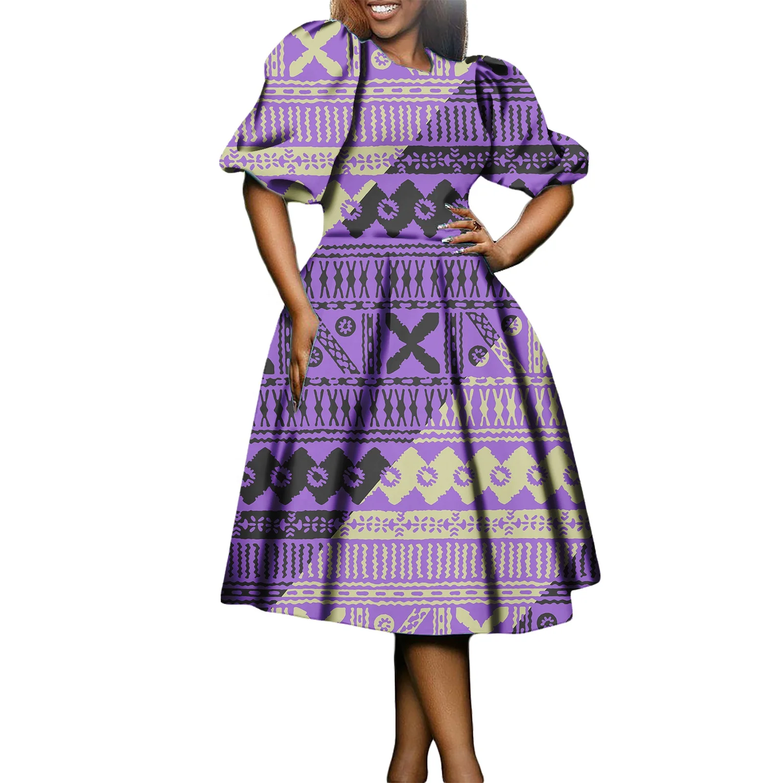Purple Pacific Island Princess Dress Custom Clothing Women Luxury Design Polynesian Tapa Tribal Puletasi Casual Dress
