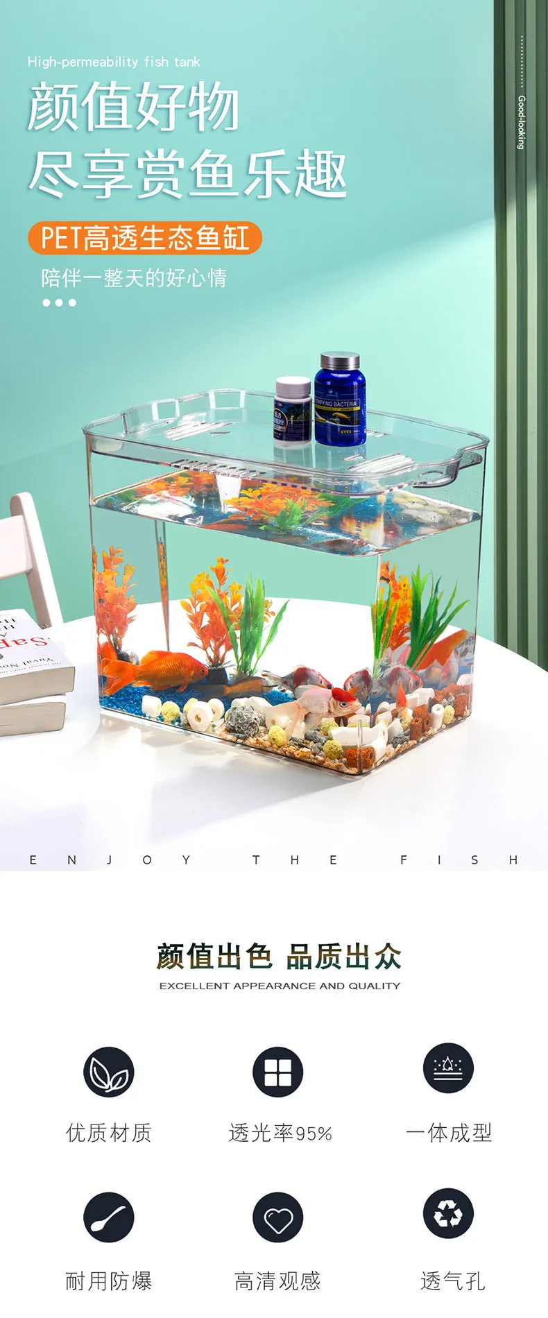 Fish small desktop self-cleaning aquarium free replacement unique clear plastic fish tank  bowl supplier mini lazy fish farming