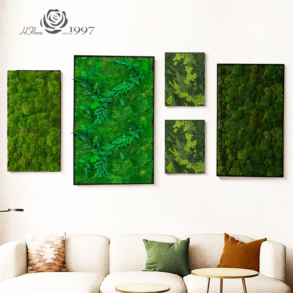 Hfloral Moss Wall Panel Decor Real Preserved Moss Natural Green Wall Art Moss Frame Black or White