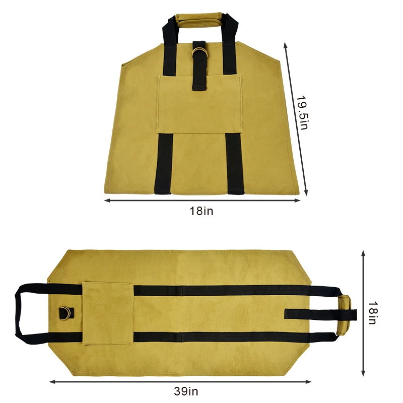 Heavy duty canvas durable camping outdoor Custom ton birch log carrier big bag firewood