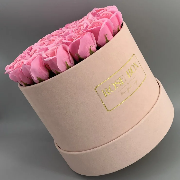 Personalized velvet flower box round cardboard flower box for rose flower packaging