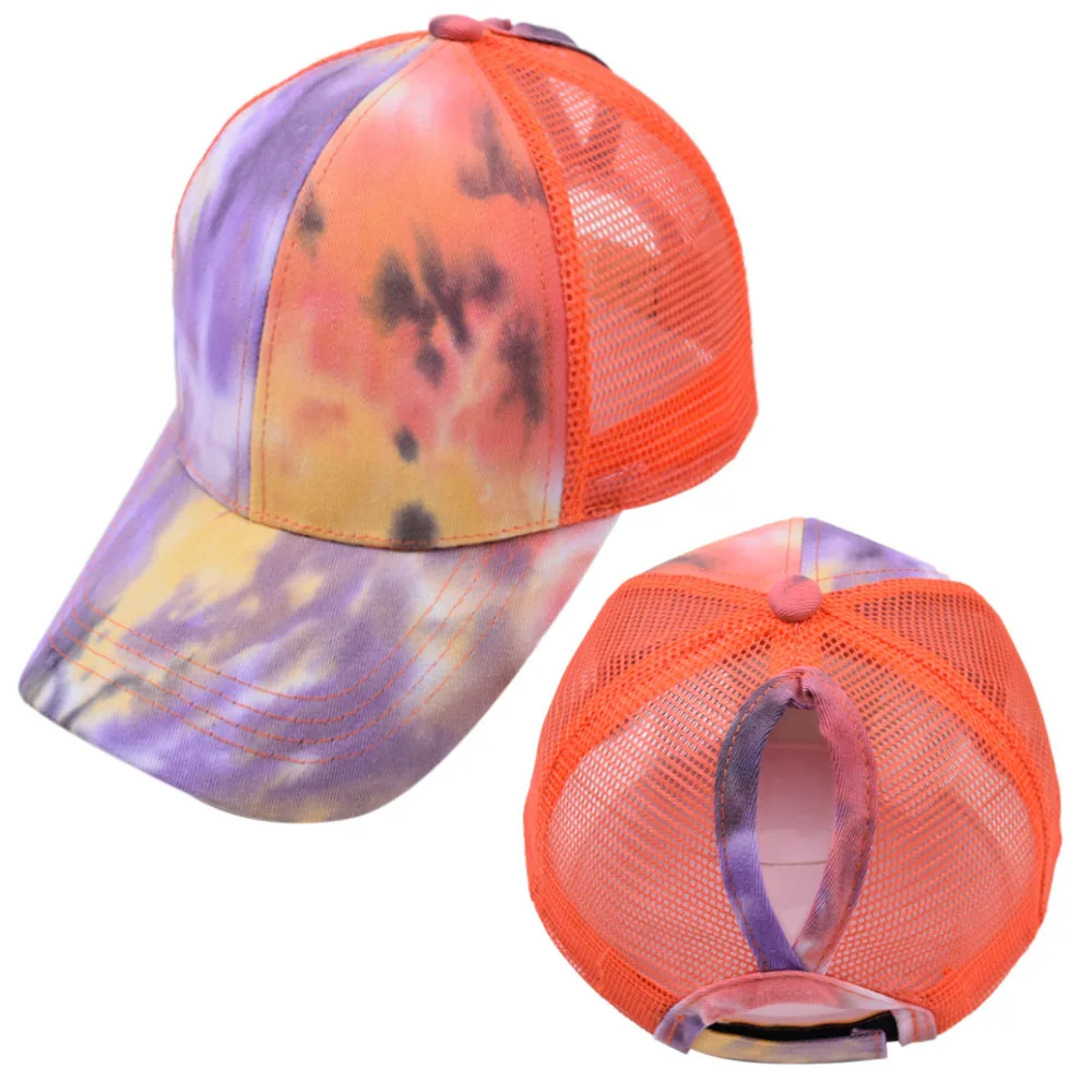 New style tie dye baseball caps womens ponytail hats for sales from factory