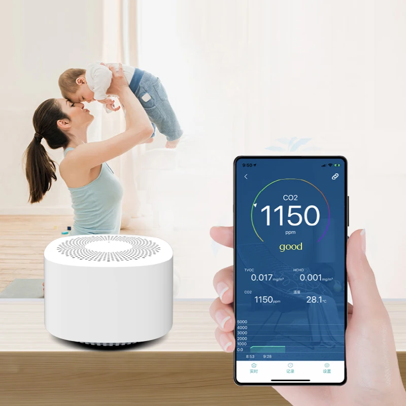  Портативный детектор температуры воздуха TVOC CO2 HCHO анализатор газа с BT и