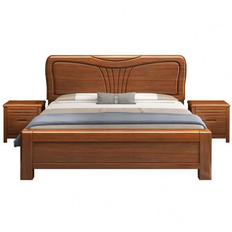 Factory Outlet American Style Solid Wood Bed Simple Design Full Size Wooden Bed Color Optional Hotel Furniture Home Funiture