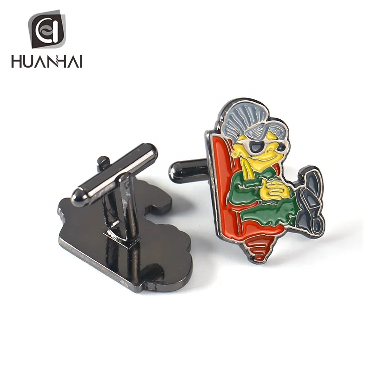 customized black nickel plated metal cute character logo enamel brass personalised cufflinks