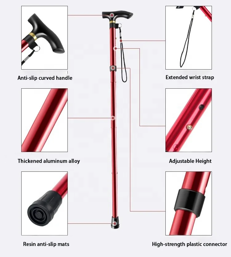 Folding climbing stick Carbon fiber five-section telescopic folding stick Ultra-light hiking outdoor walking stick
