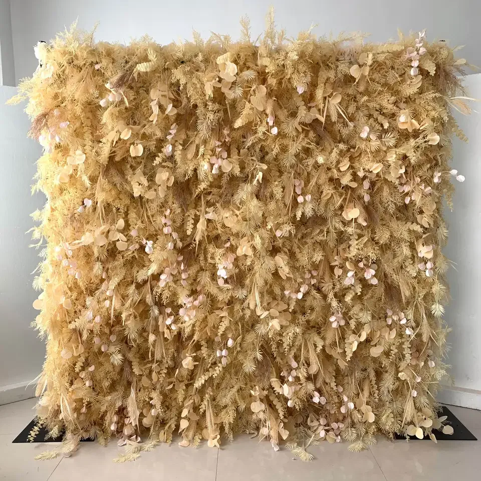 Customized Artificial Floral Green Leaves Wall Backdrop White Flower Panel for Wedding Flower Decor