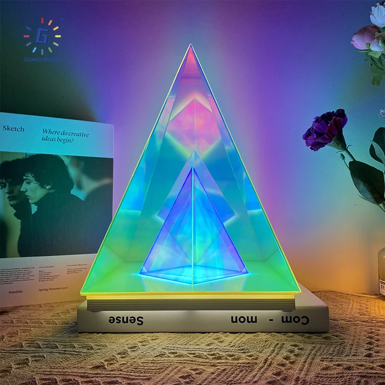 New Arrival Creative Magic Led Cone Light Infinity Pyramid Acrylic Usb Table Lamp