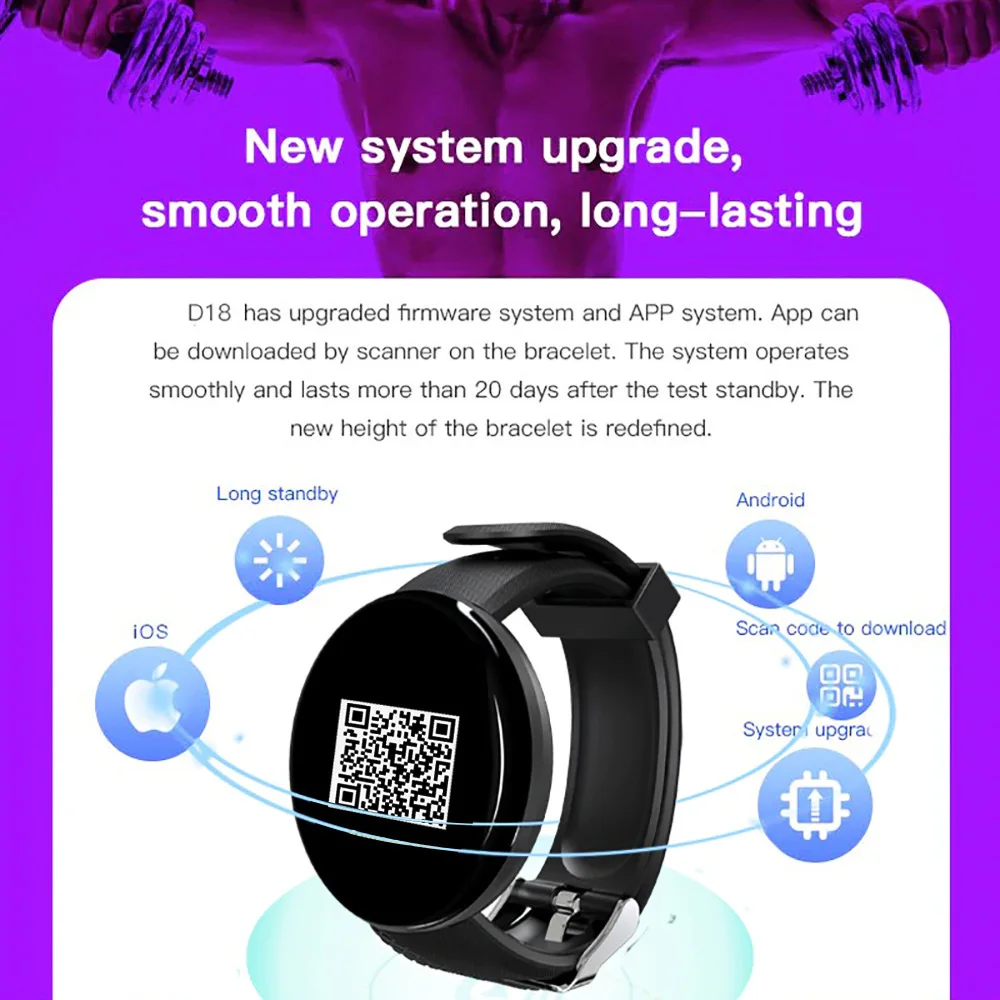 Smartwatch D18 smart bracelet color round screen heart rate blood pressure sleep monitoring pedometer sports smart watch