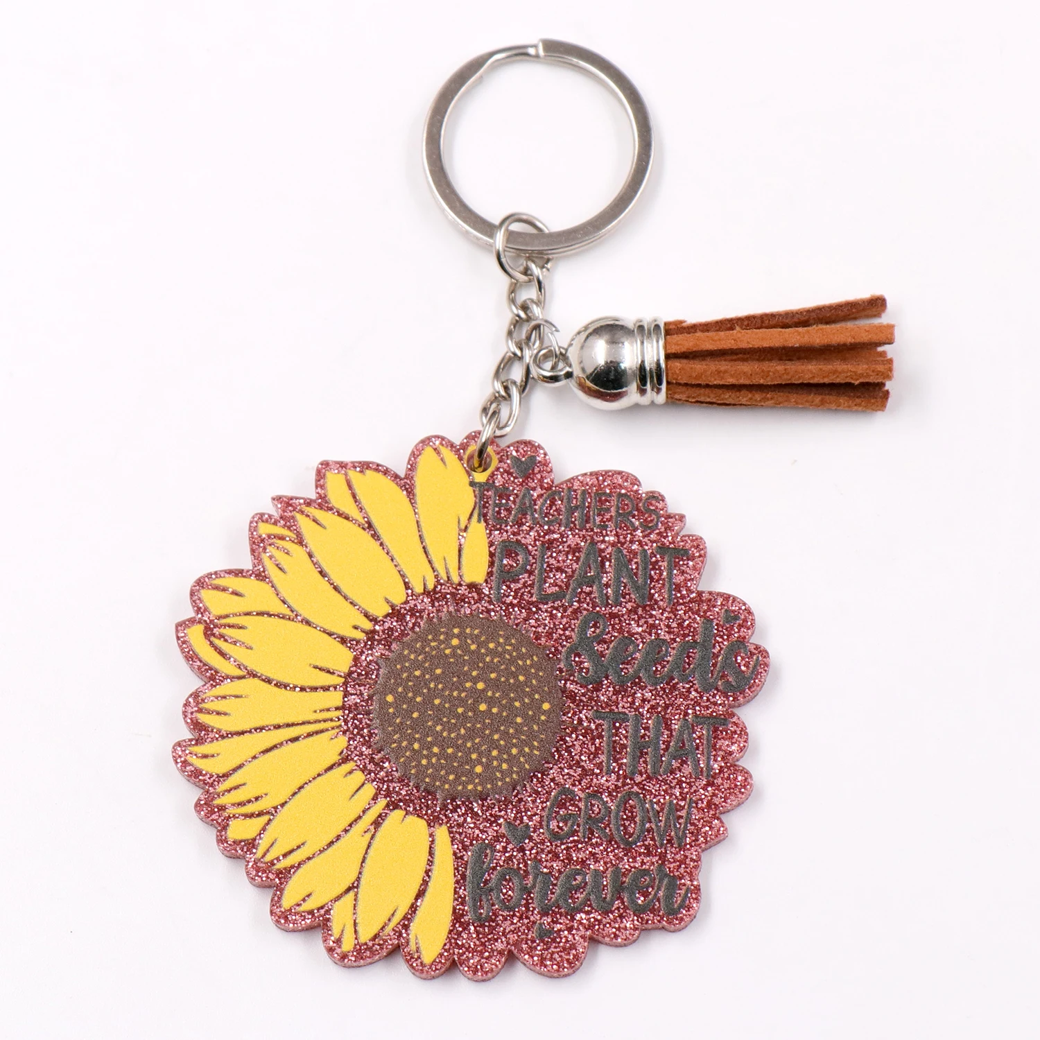 KHS230KH1144 Promotion 2022 New Teacher gift Plant Seeds That Grow Forever White Glitter Acrylic Keychain