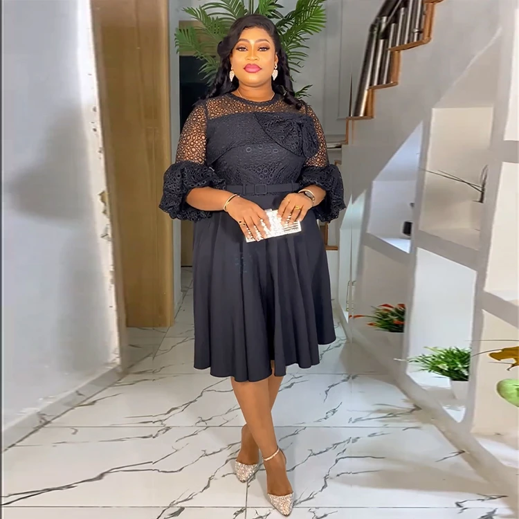 Plus Size Summer XXXL New Printed Puff Sleeves High Waist Temperament Red Long Crepe Pleated Maxi Dress With Belt