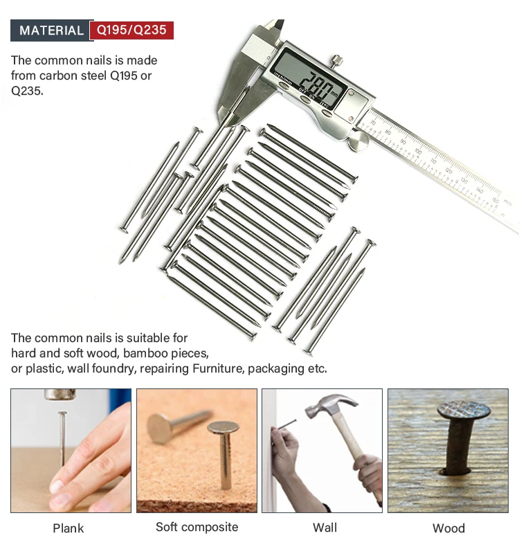 China Factory 6mm Iron Steel Wire Nails Smooth Shank round Head with Checkered Head Style for Building Construction