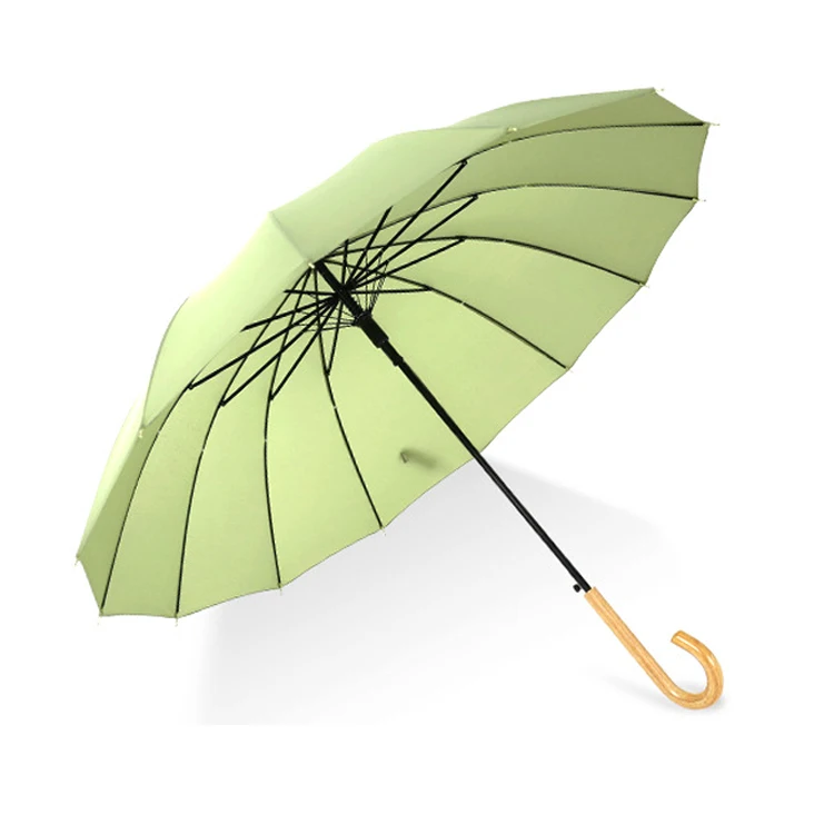 16K Customize Curved Wood Handle Straight Umbrella
