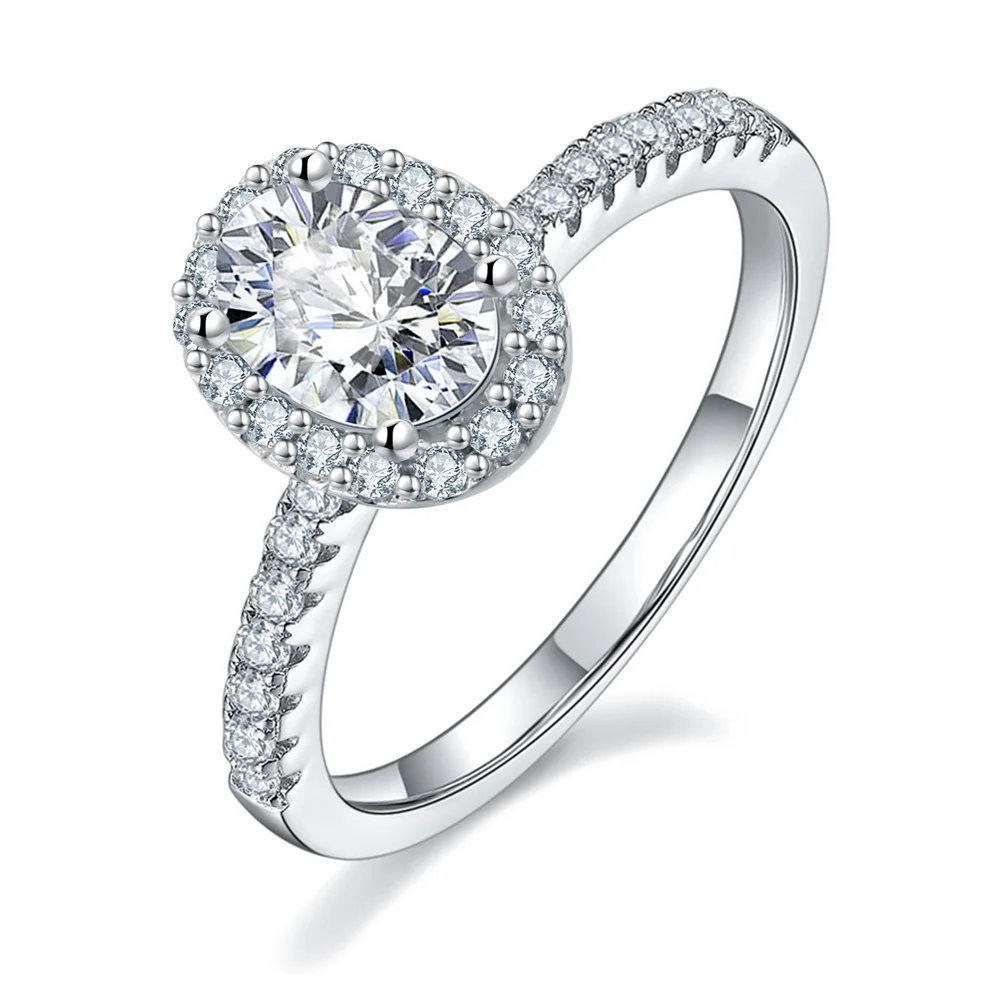 KRKC Luxury 1 ct Moissanite Jewelry 925 Sterling Silver Cluster Oval D Color Diamond White Gold Engagement Moissanite Rings