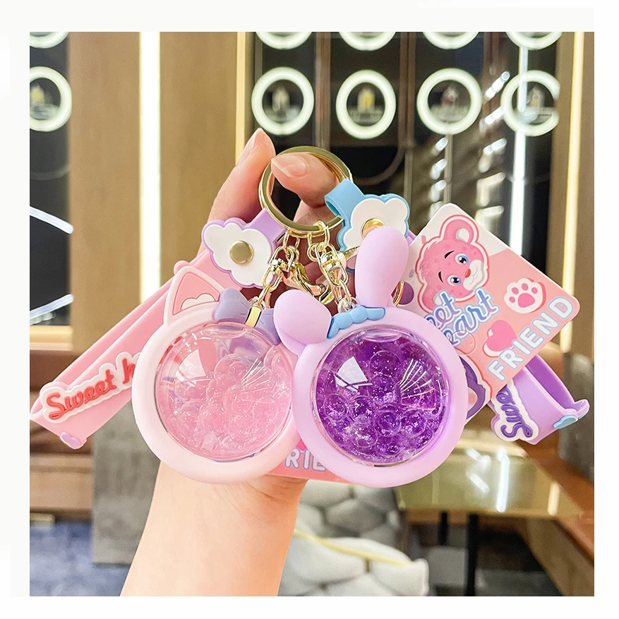 Creative Cute Floating Liquid Keychains For Bag Car Acrylic Key chain Cartoon Liquid Keychain