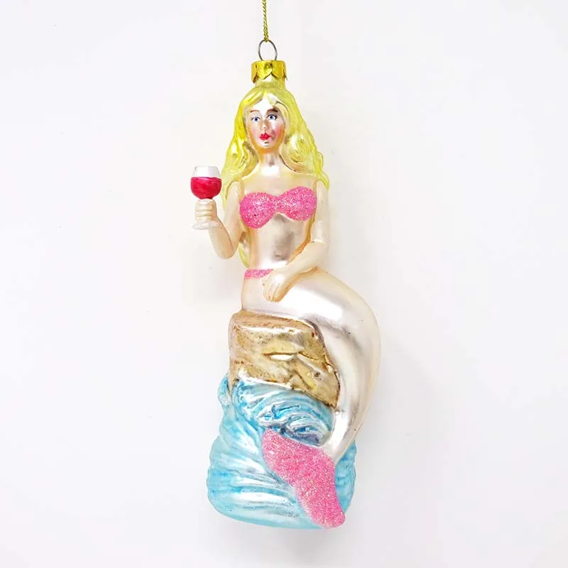 Wholesale christmas glass angel ornaments elegant play a trumpet angel pendant