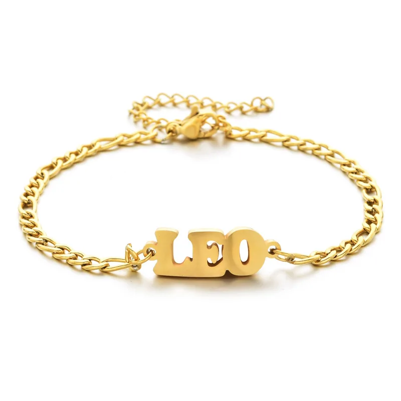 Trendy Women Zodiac Sign Bracelet Gold Color 12 horoscope Charm Bracelets Jewelry Birthday Gift