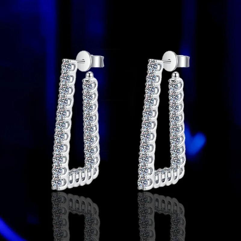 Hip Hop L Shape Elegant S925 Sterling Silver Total 1.84 Carat VVS Iced Cut Moissanite Diamond Hoop Earrings For Women Wedding