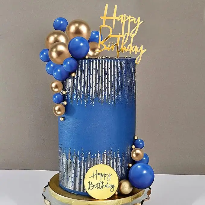 Acrylic Happy Birthday Cake Black Gold Blue Disco Decorated Spherical Cake for Baby Kids and Adults Party Supplies