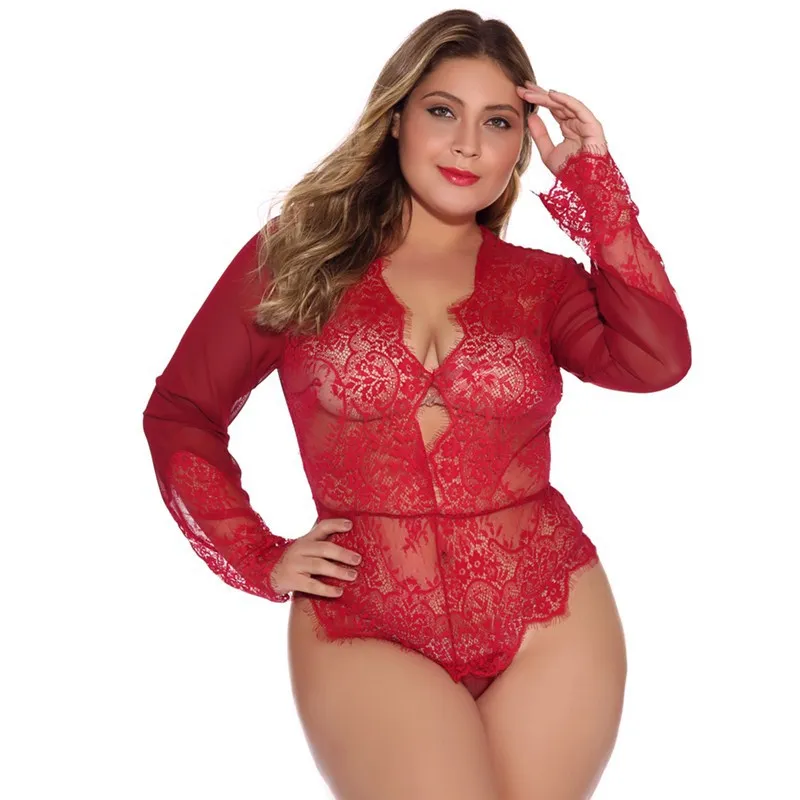 Eyelash of female type bud silk joins together appeal underwear long sleeve bottom one-piece can single wear S-4XL