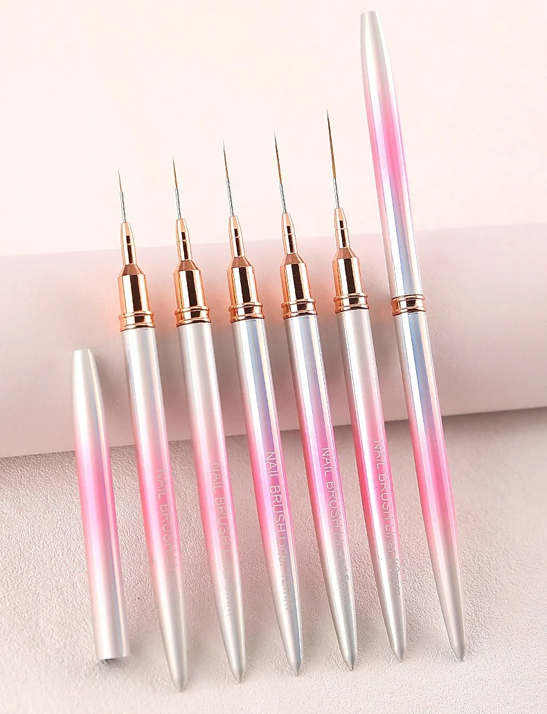 Factory Outlet Nylon Hair Acrylic Nail Brush Electroplating Dazzling Pink Metal Handle Nail Art Liner Brushes