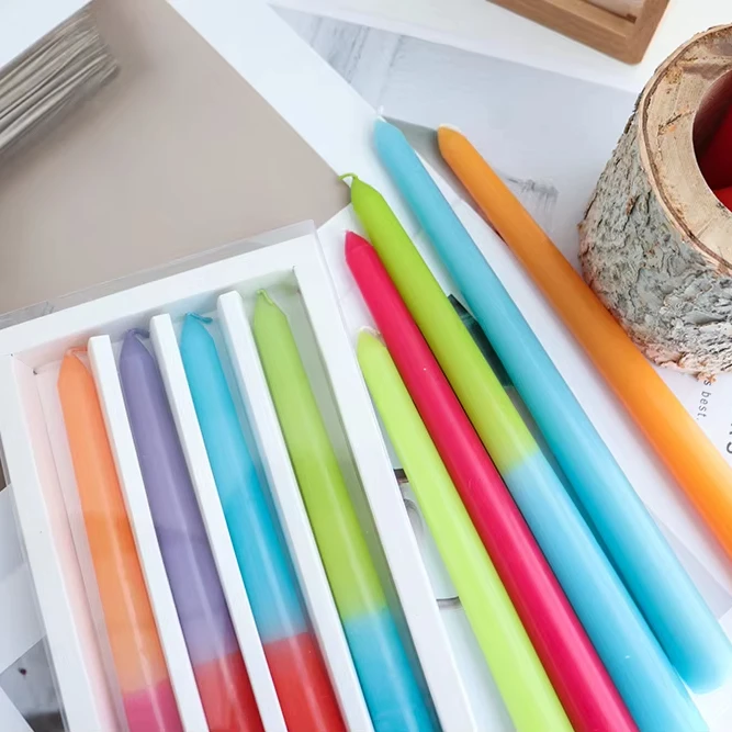 Handmade Dip Dye Colored Taper Candles Paraffin Wax Dipped Smokeless Dinner Household Candles