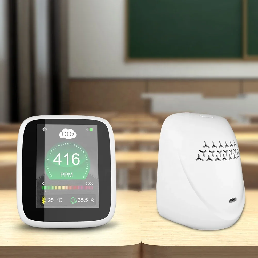 Hot Sales 3 in 1 NDIR CO2 Meter 1600mAh Rechargeable Infrared CO2 Detector Desktop CO2 Monitor with Temperature Humidity