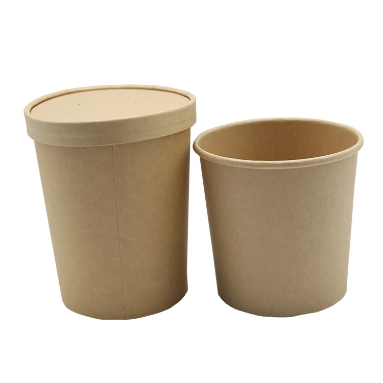 
PE Coated Cheap High Quality Custom Printed 8oz 12oz 16oz 26oz 32oz Disposable Kraft Paper Frozen Yogurt Cup With Lid Leak Proof 