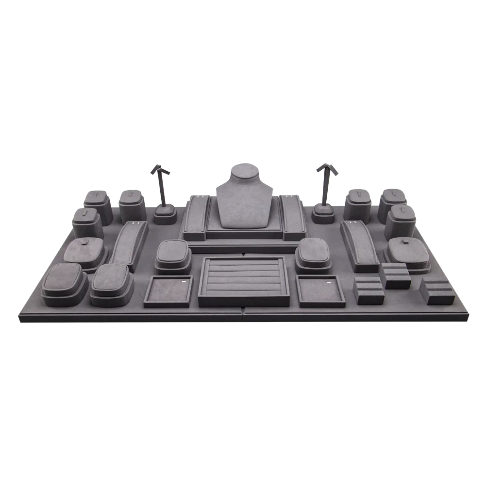 Oem Necklace Bracelet Display Stand Velvet Fabric Jewelry Organizer Display Stand Set For Store Jewelry Display With Tray