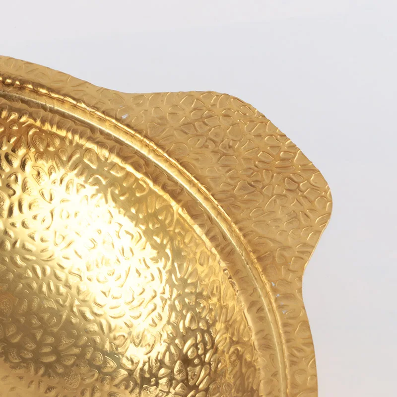 Stainless Steel Hammered Gold Round Seafood Paella Pan With Double Handle tableware pot Casserole pot