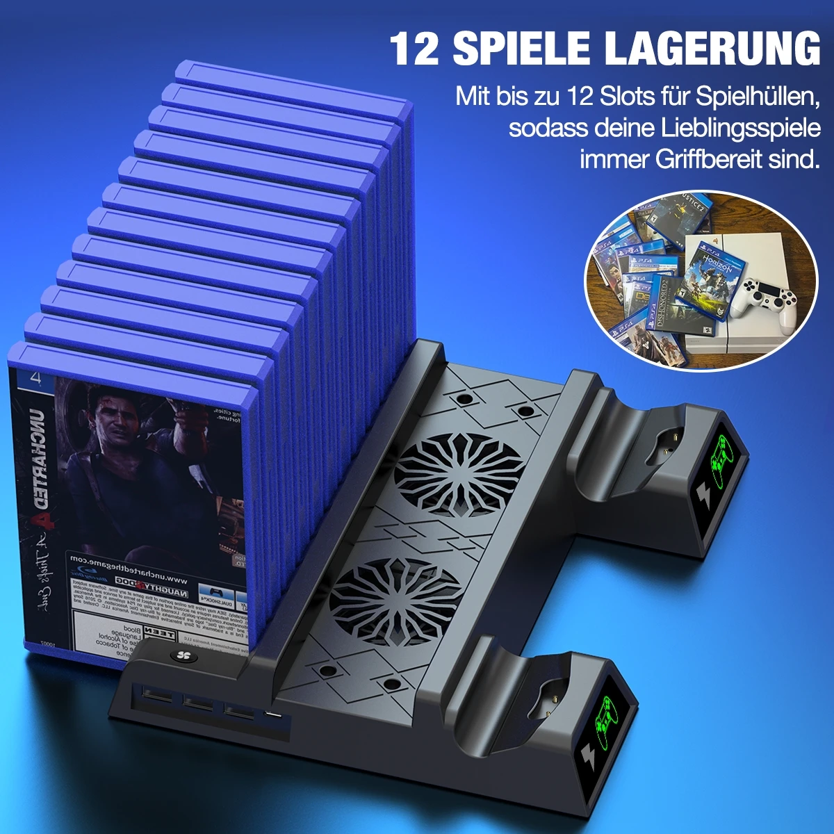 Вертикальная подставка для консоли PS4/PS4 Pro/PS4 Slim, охлаждающий вентилятор со светодиодной подсветкой и двойным зарядным устройством для Sony Playstation 4